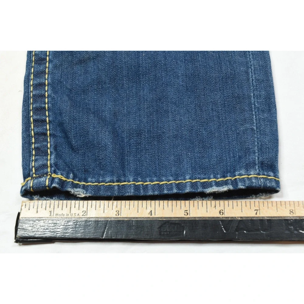 True Religion Slim Flap Gold Big T Jeans Mens 33 Blue Straight Leg Denim